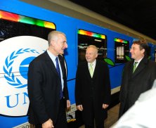 Guillaume Pepy, SNCF CEO; RÃ¼diger Grube, DB CEO and Achim Steiner, UNEP (...)